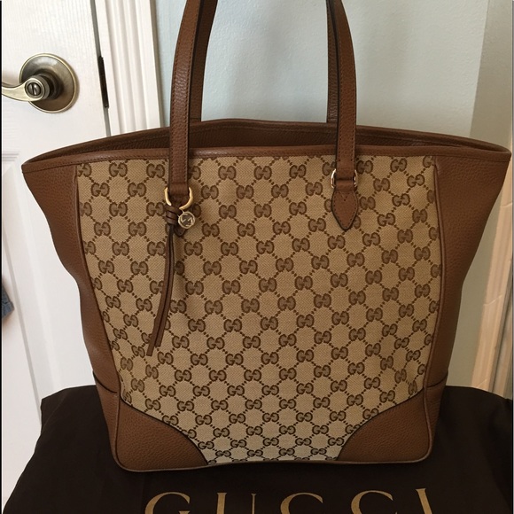 NEW Gucci Bree Canvas/Leather Beige-Ebony tote - Picture 9 of 16